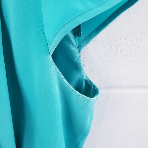 Pleated Turquoise Lime Green Colorblock Dress with Belt RK Originals Size 14 - Picture 5 of 11